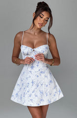 Lacey Mini Dress - Blue Ditsy Print