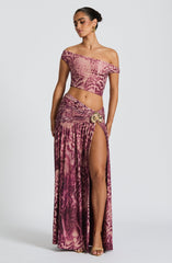 Saira Maxi Skirt - Magenta Orchid Print